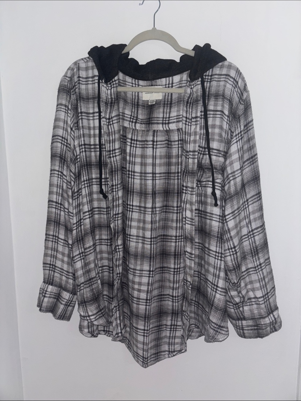 American Eagle Outfitters Black & White Plaid Hooded Utility shirt